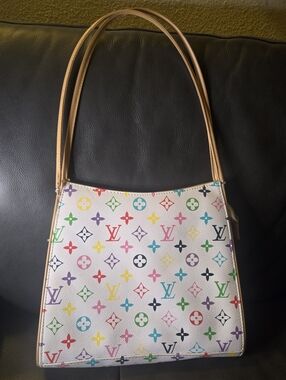 Multicolor Logo White Canvas Shoulder Bag (Strap Wear)